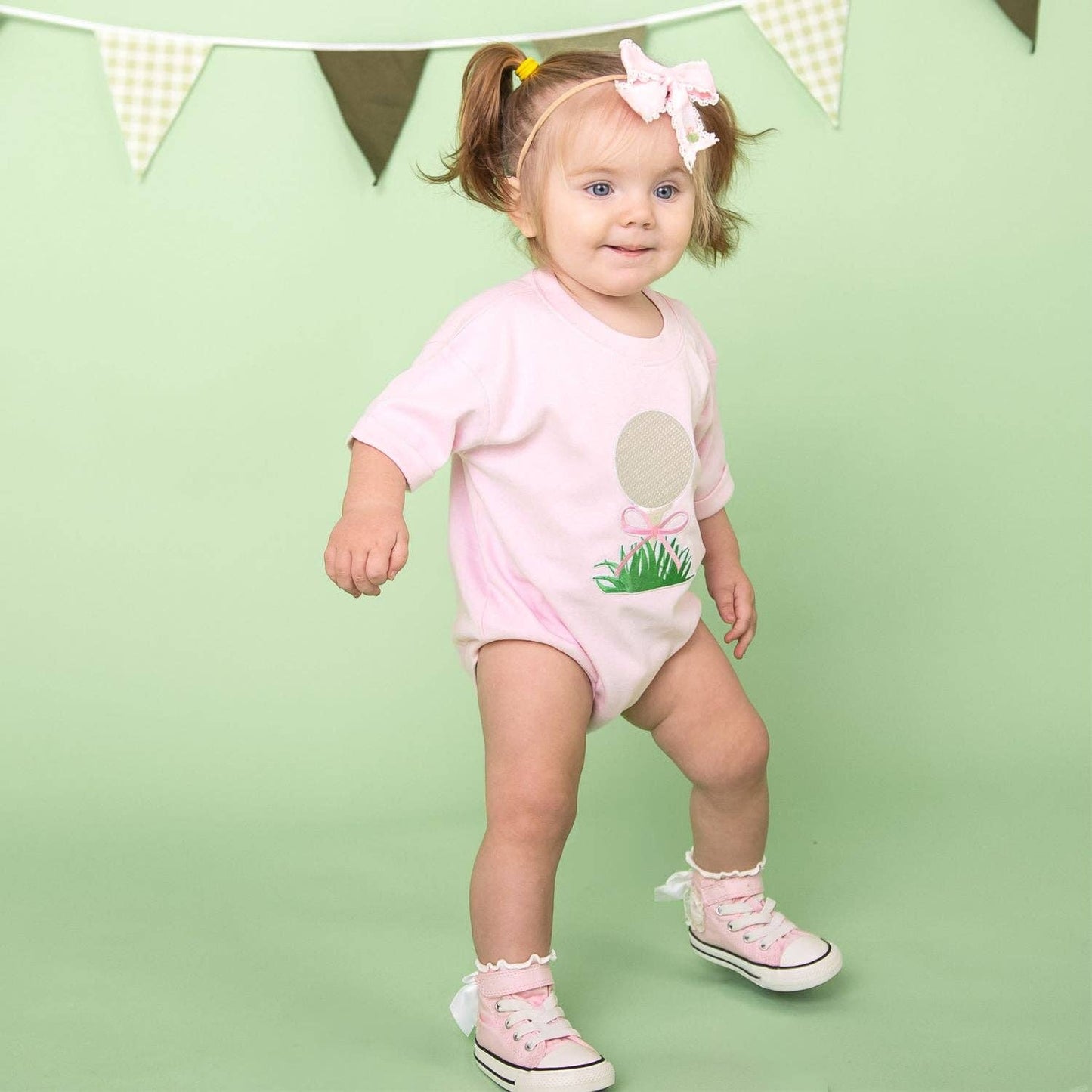 Golf Tee Embroidered Lace Bow Baby Headband - Hair Accessory