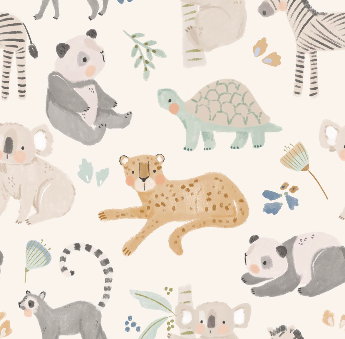 Bird & Bean® - Baby Bamboo Knotted Baby Gown + Hat Gift Set - Safari Friend