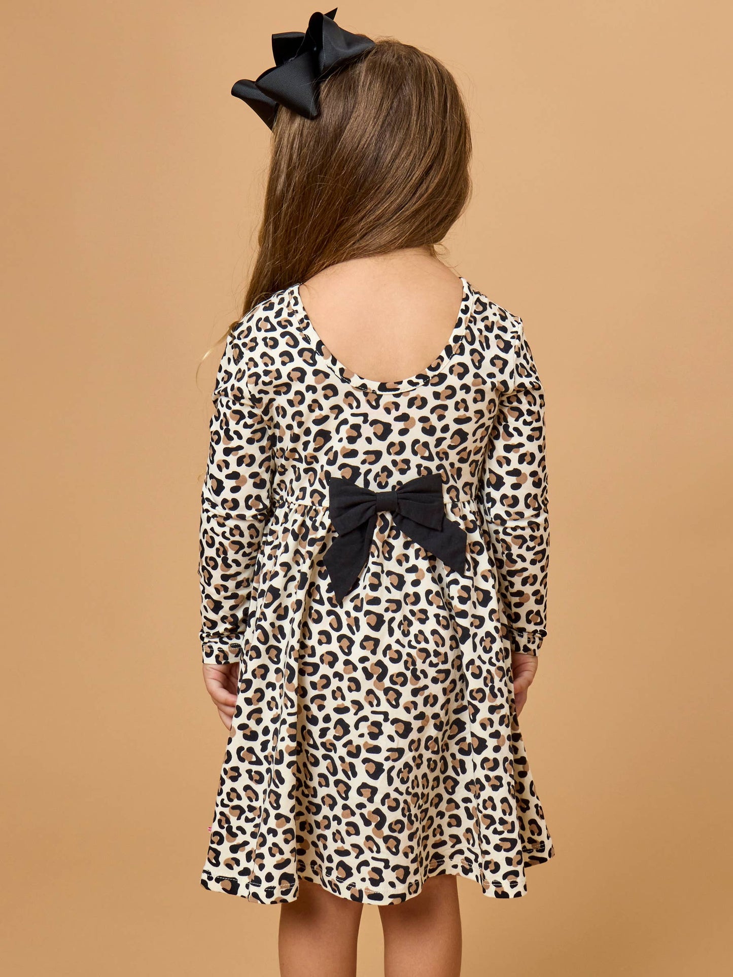 RuffleButts + RuggedButts - Girls Classic Leopard Knit Long Sleeve Twirl Dress
