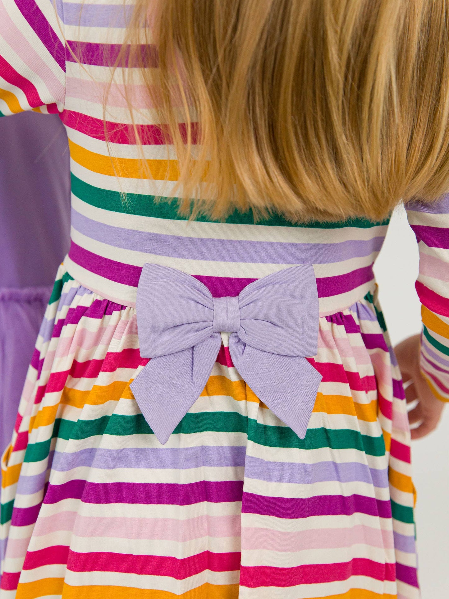 Girls Colorful Rainbow Stripe Knit Long Sleeve Twirl Dress