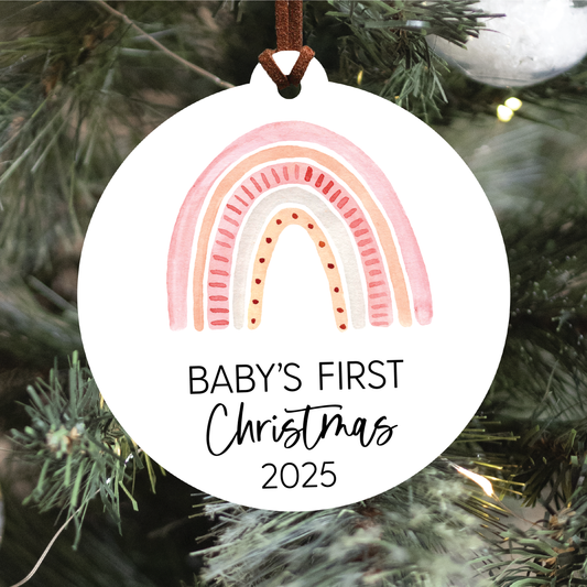 Baby's First Christmas Ornament 2025 | Pink Boho Rainbow