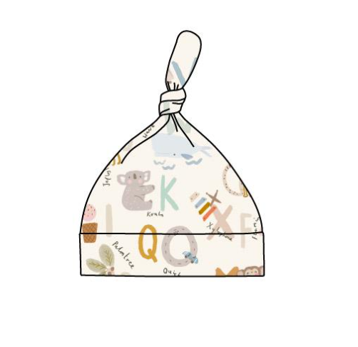 Bird & Bean® - Baby Bamboo Knotted Baby Gown + Hat Gift Set - Animal ABC