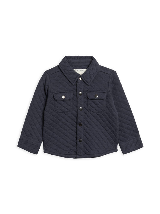 Navy Liam Quilted Jacquard Collared Shirt