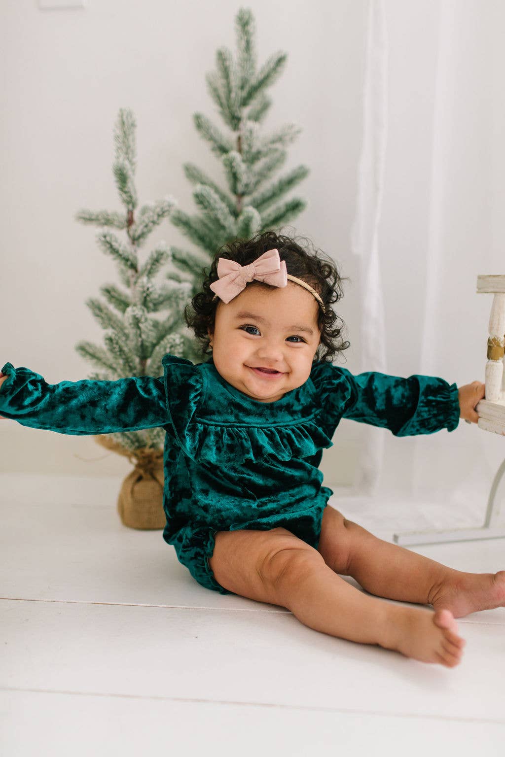 Hayley Romper in Green Crushed Velvet | Baby Clothing