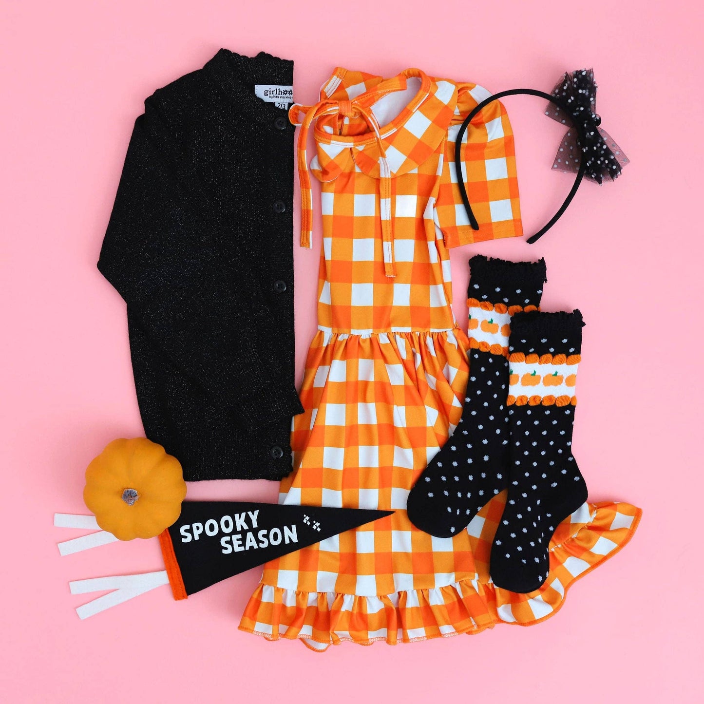 Pumpkin Dot Lace Top Knee High Socks