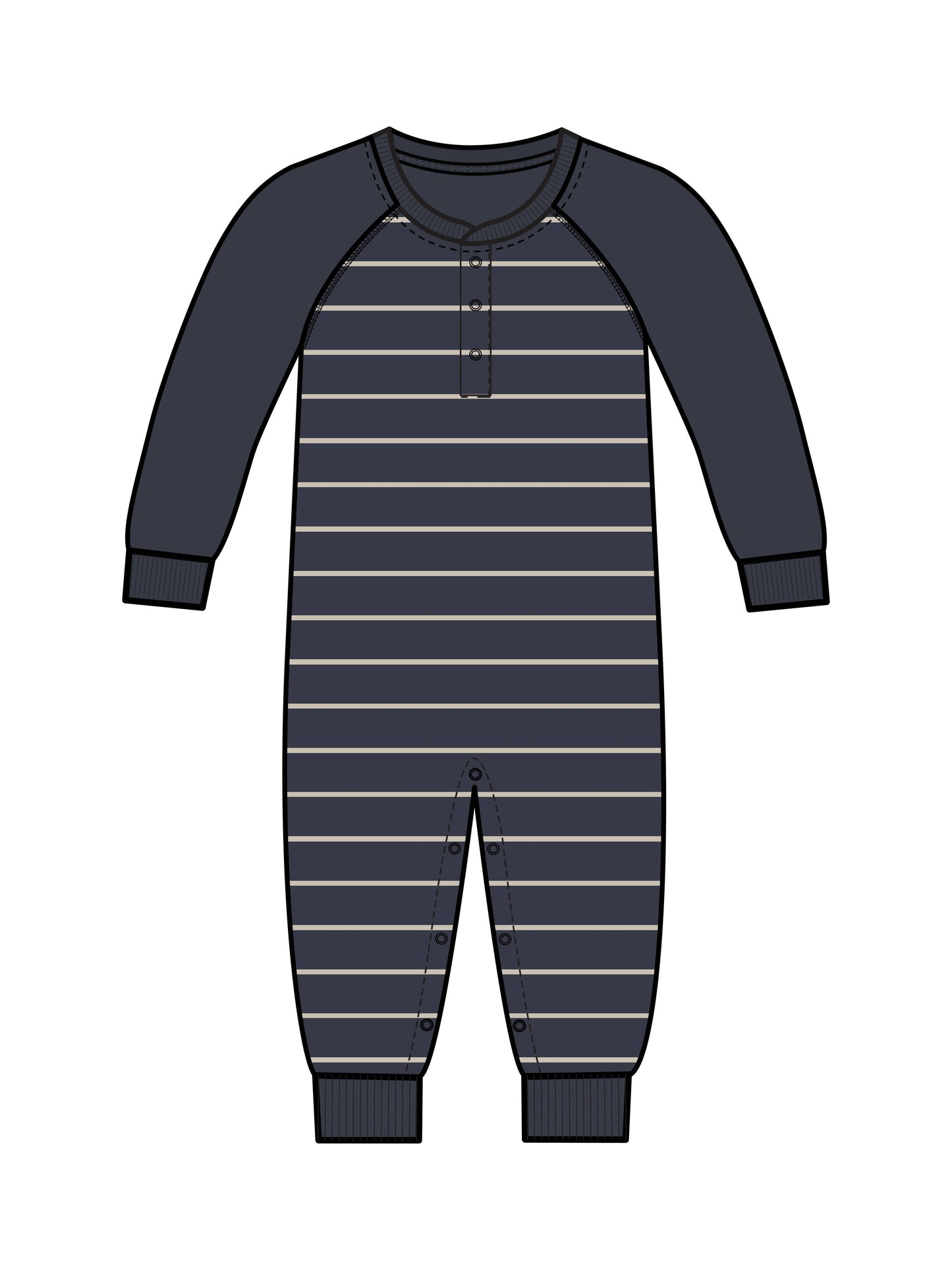 Organic Baby Brix Henley Romper - Kade Stripe / Navy