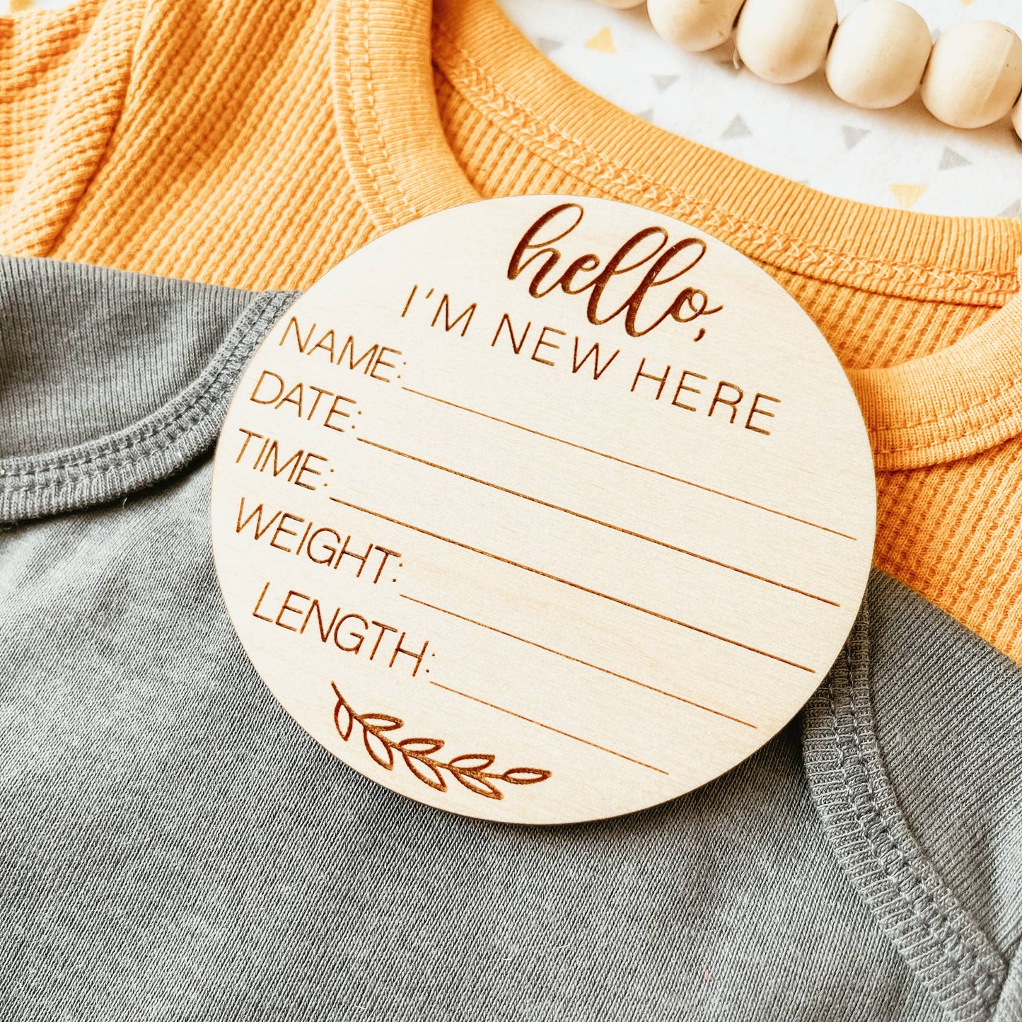 Baby Birth Announcement Sign - Hello World Round With Branch