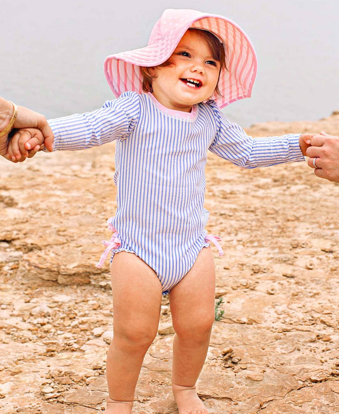 Baby Girls Periwinkle Blue Seersucker One Piece Rash Guard