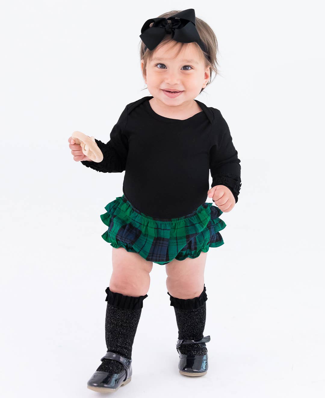 Baby Girls Black Ruffled Long Sleeve Layering Bodysuit