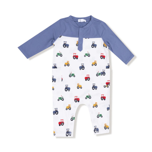 Mini Tractors Romper W/ Contrast Sleeves