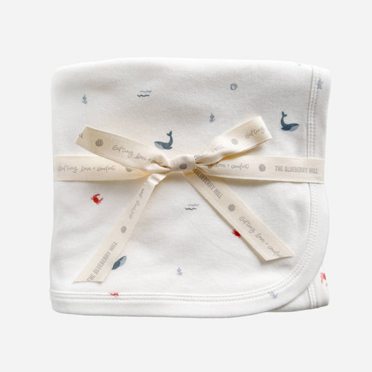 Knit Swaddle Blanket Nautical Ocean Baby Shower Gift Layette