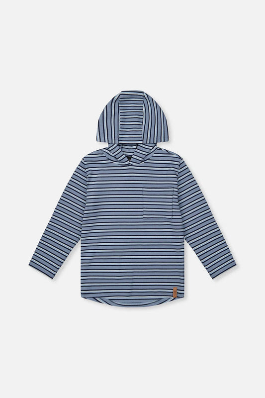 Striped Brushed Jersey Hooded T-Shirt Blue And White