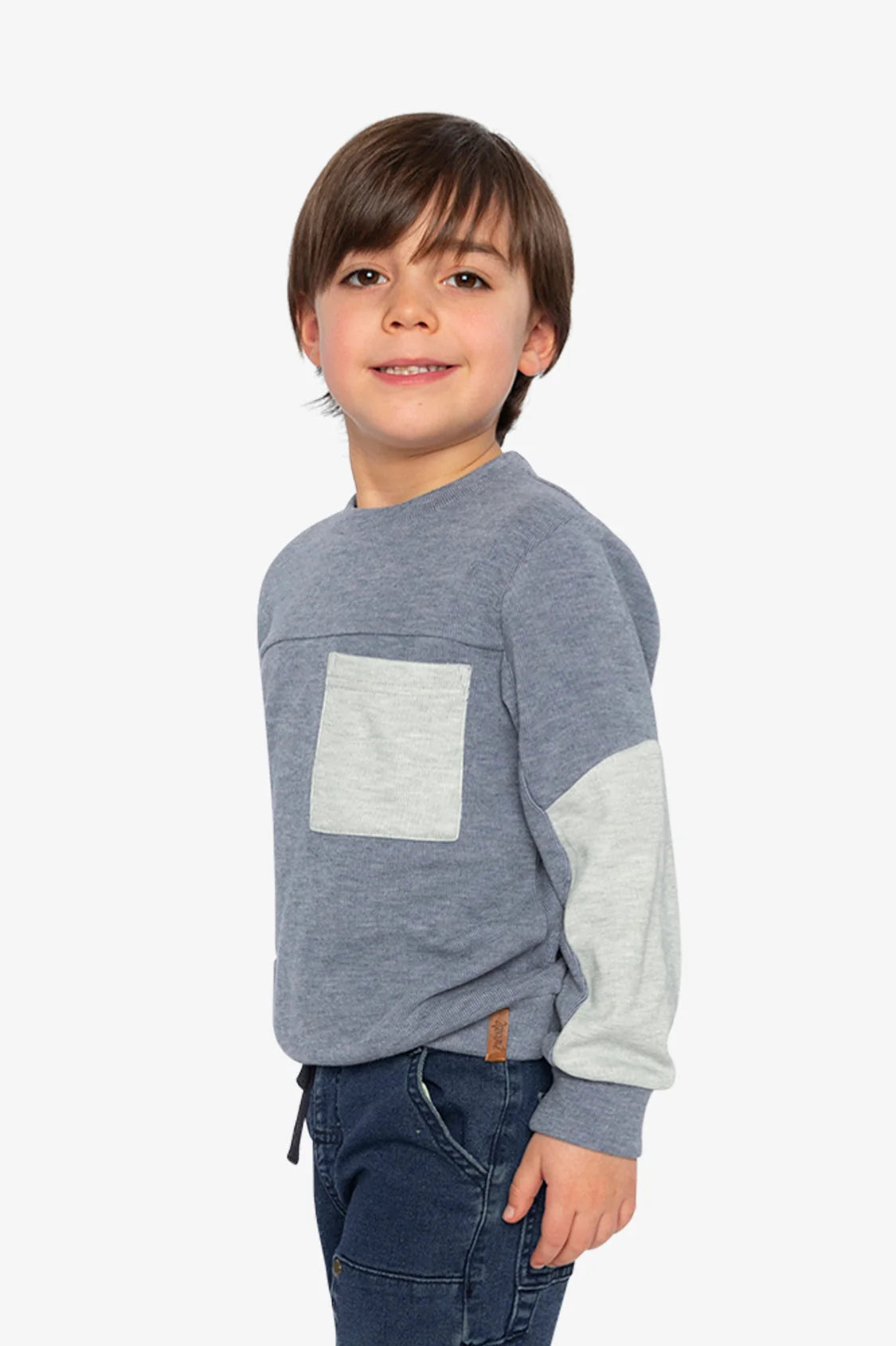 Colorblock Brushed Jersey Top With Chest Pocket Blue-Grey