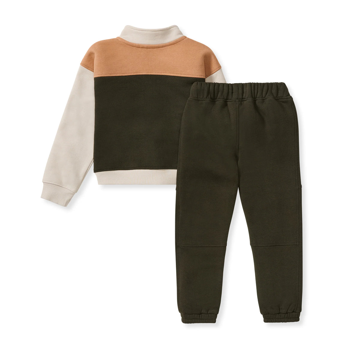 Quarter Zip Boy Collar Sweatshirt Set - Shadow
