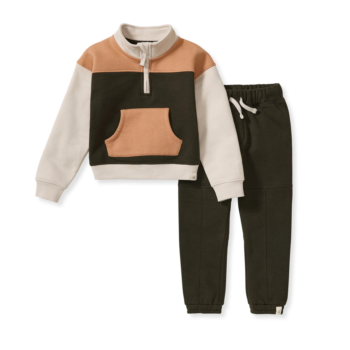 Quarter Zip Boy Collar Sweatshirt Set - Shadow