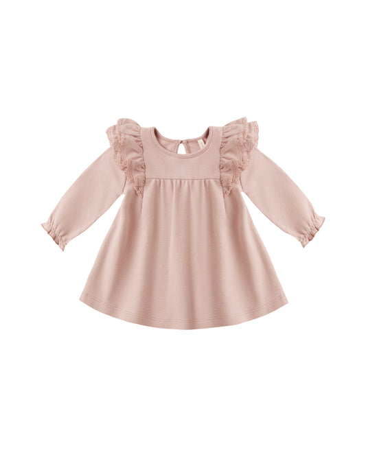 LONG SLEEVE FLUTTER DRESS || ROSE