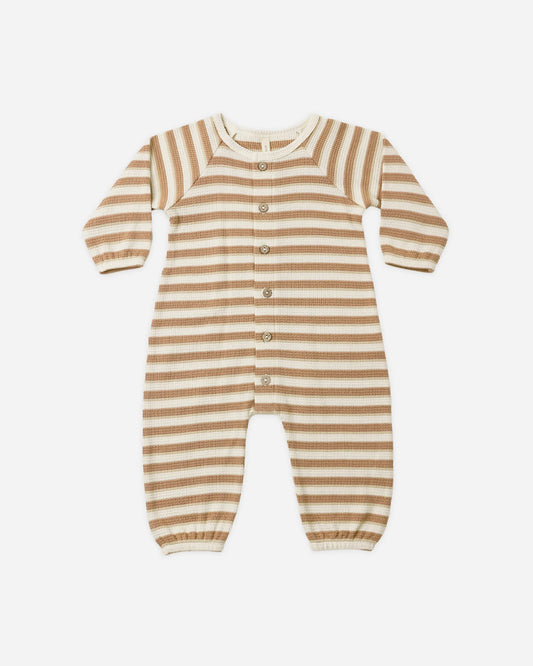 Waffle Long Sleeve Jumpsuit Spice Stripe