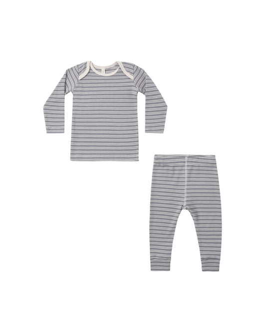 Ribbed Tee + Legging Set Slate Microstripe