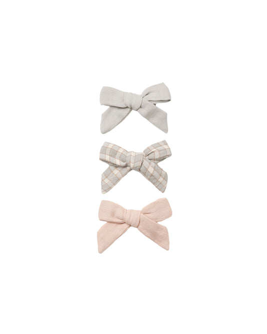 Bow with Clip, SET OF 3 Cloud, Blue Gingham & Dusty Rose