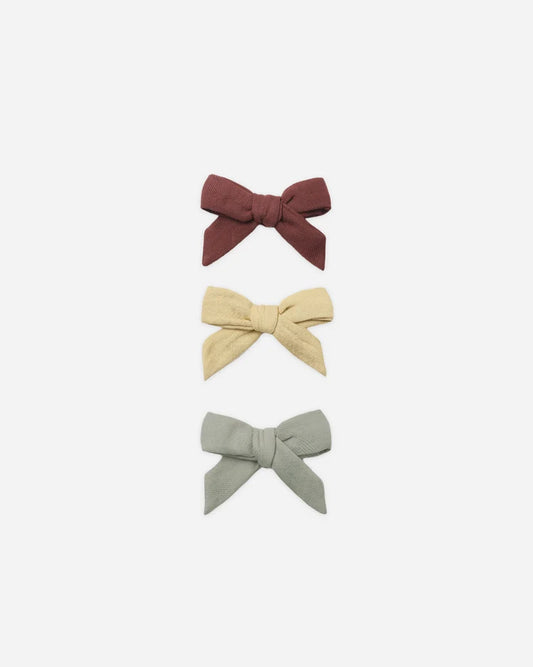 Bow W. Clip, Set Of 3 Black Cherry, Butterscotch, Laurel