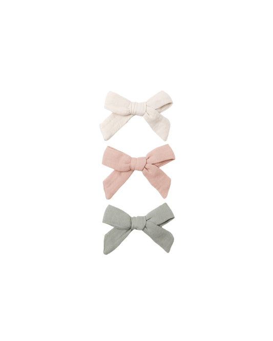 BOW W. CLIP, SET OF 3 || NATURAL, FERN, ROSE
