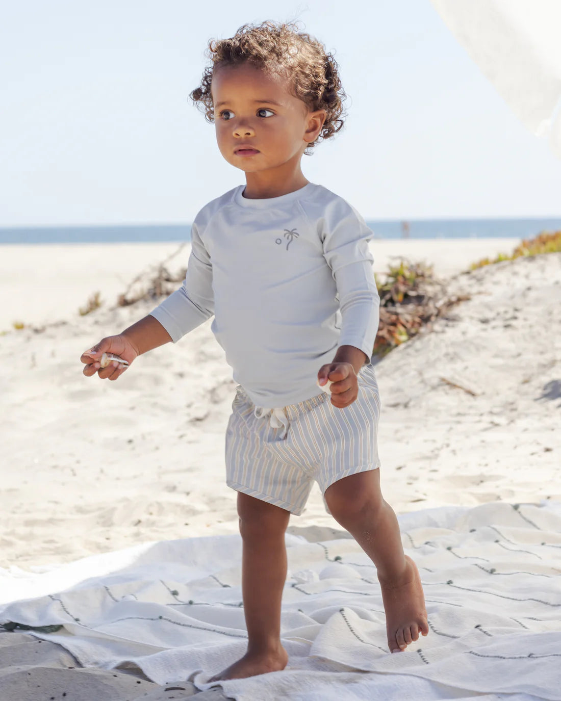 Boys Swim Short || Blue + Butterscotch Stripe