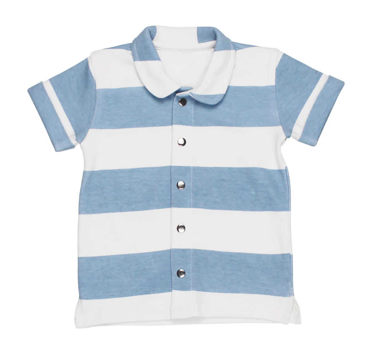 Organic Kids' Printed Button-Up Shirt in Pool Stripe