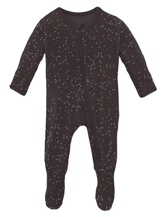 Midnight Foil Constellations Print Footie with 2 Way Zipper