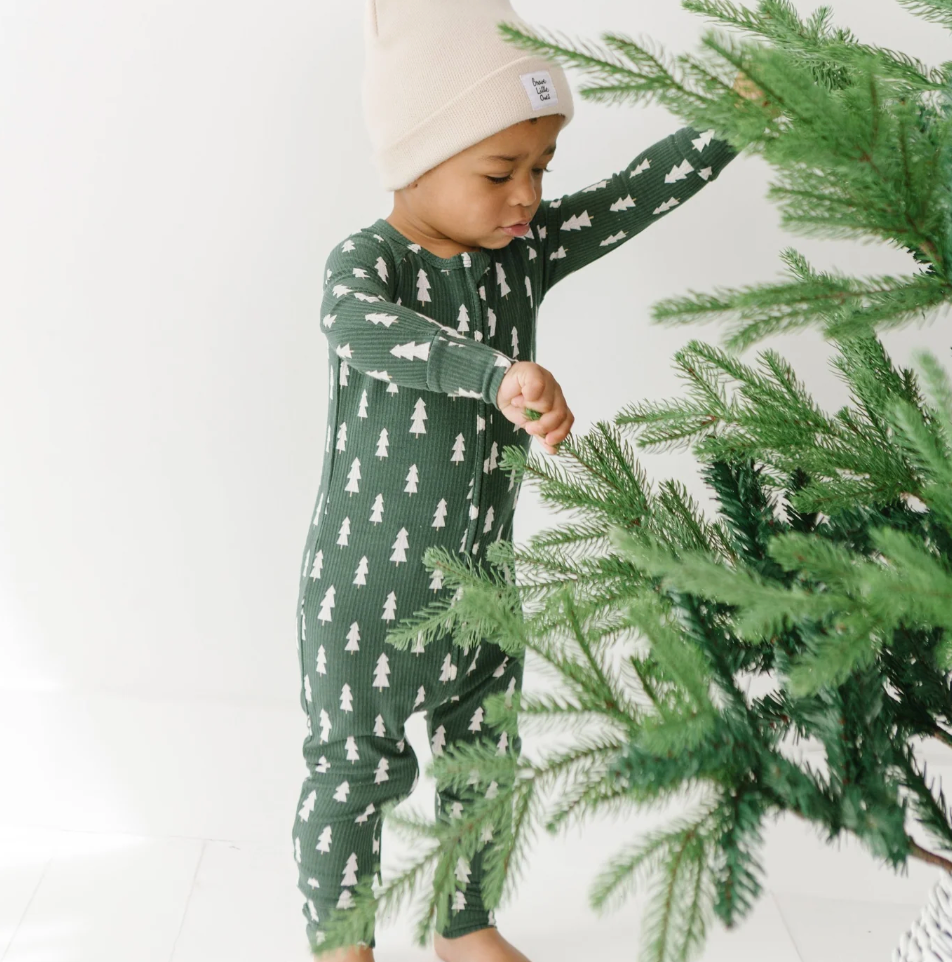 Christmas Trees Small Ribbed Zip Romper