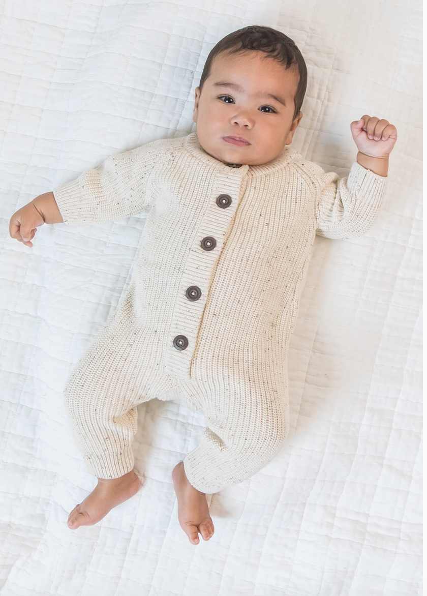 Ivory / Fleck Organic Baby Milo Sweater Romper