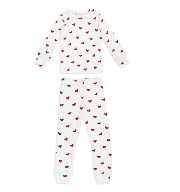 Kids' Organic L/Sleeve PJ Set in Crimson Hearts