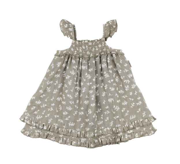 Kids' Organic Muslin Summer Dress in Fawn Leaves