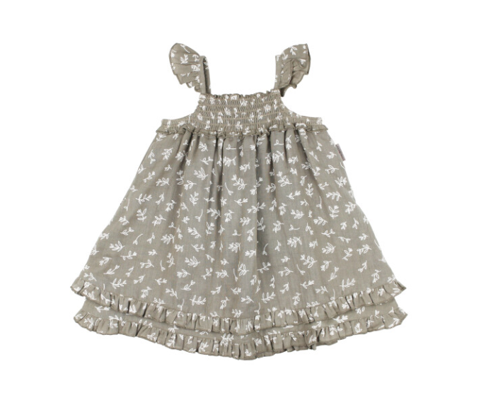 Organic Muslin Summer Dress in Fawn Leaves