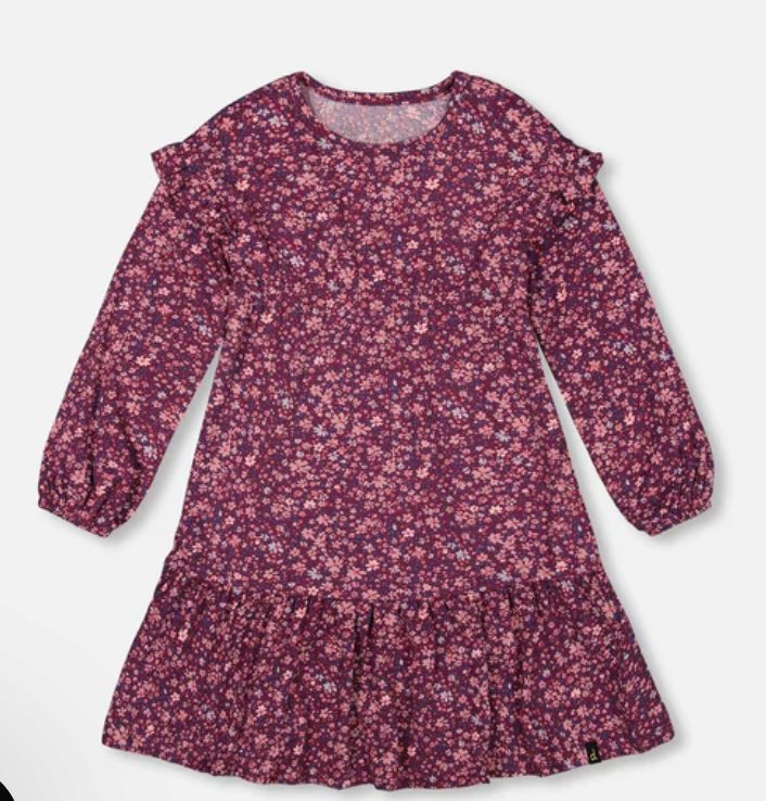 Dress With Frills Burgundy Printed Little Flowers