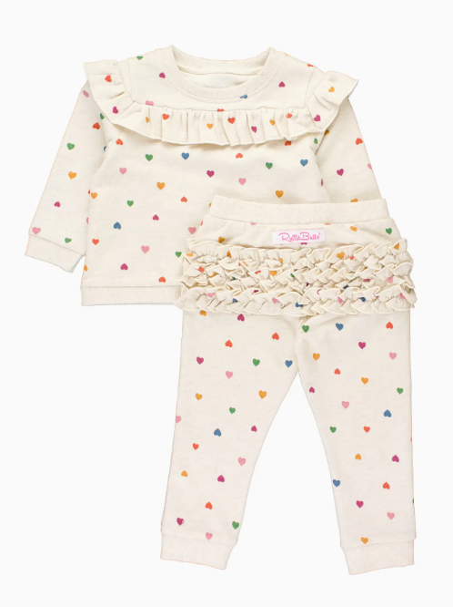 Girls Wild Rainbow Hearts Ruffle Long Sleeve Jogger Set