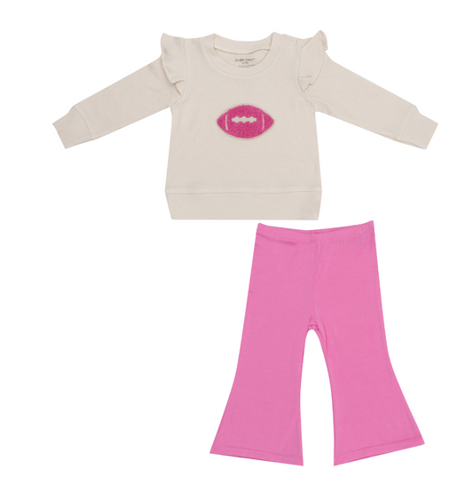 Footballs Waffle Ruffle Sweatshirt + Pink Bamboo Baby Bells