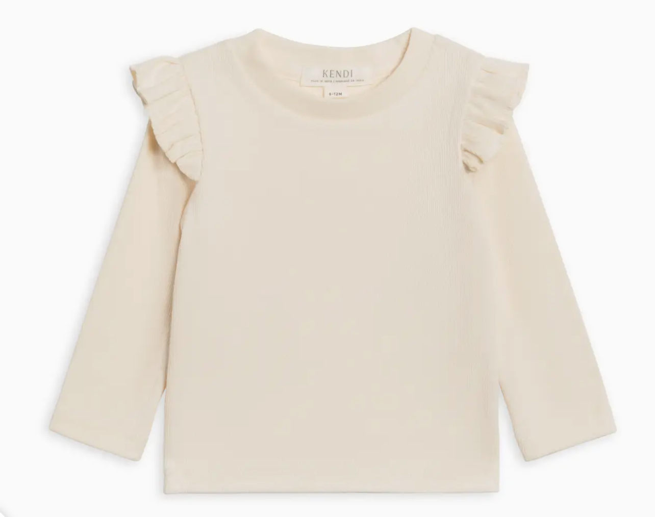 Gaby Ribbed Ivory Ruffle Long Sleeve Top