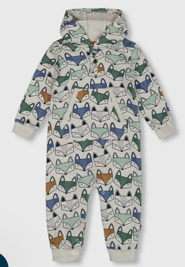 Fox Printed Fleece Hooded Jumpsuit