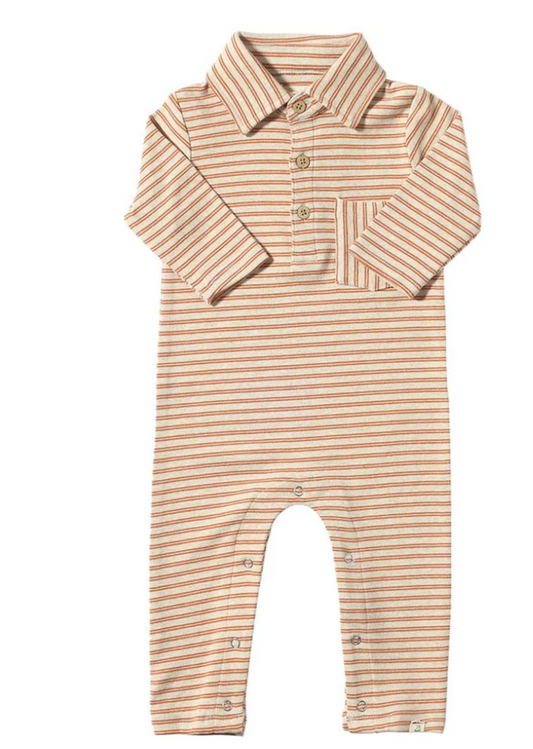 Orange/Beige Double Stripe Kingston Polo Romper