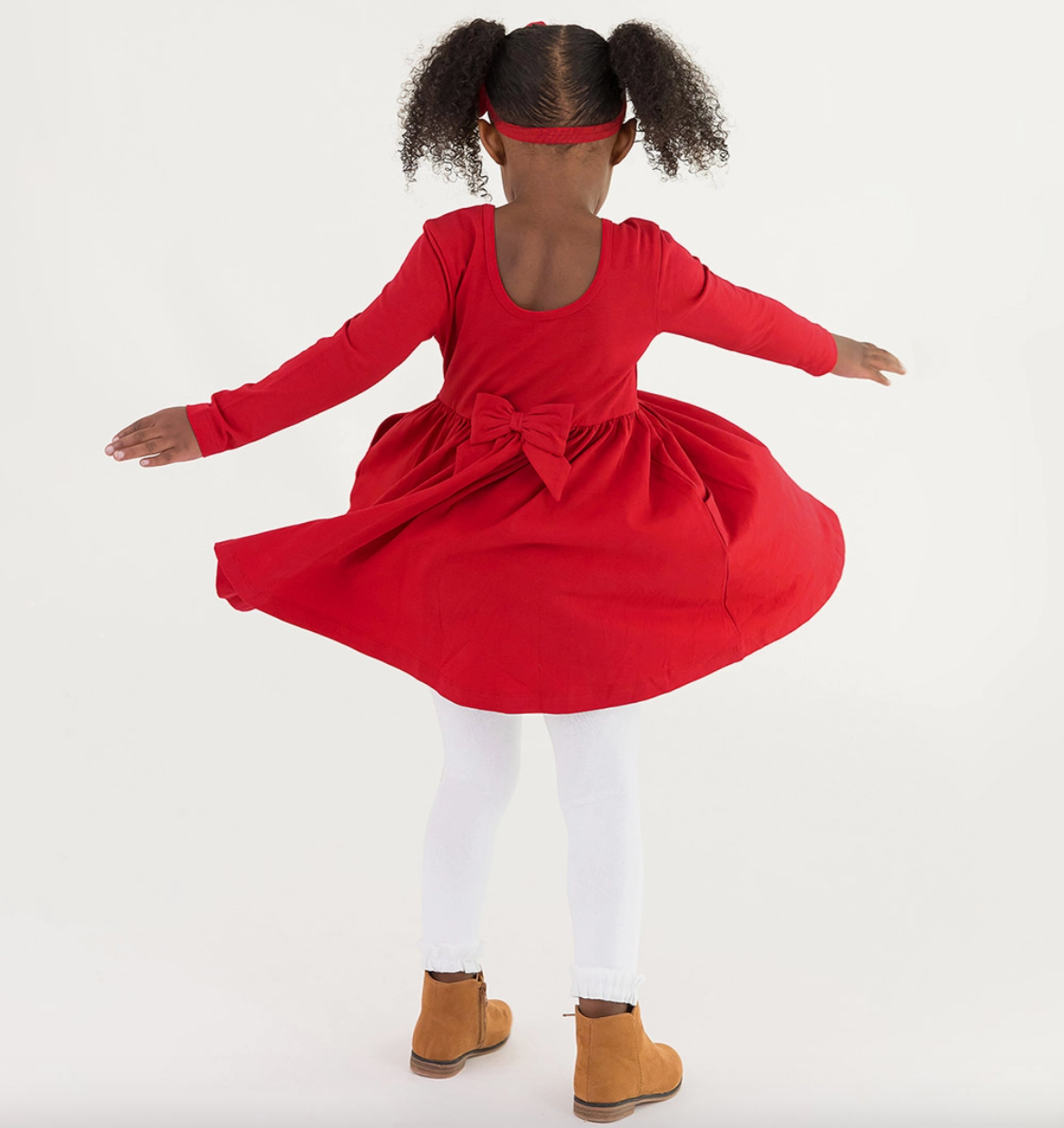 Girls Red Knit Long Sleeve Twirl Dress