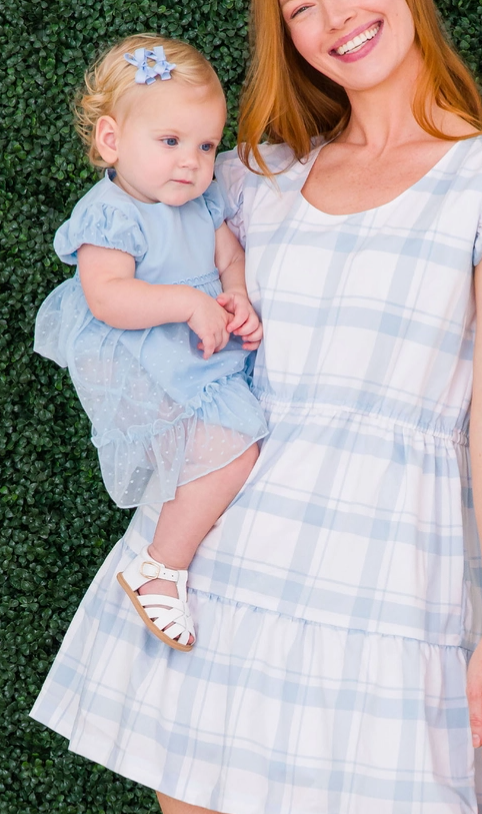 Baby Girls Light Blue Dotted Tulle Dress & Rufflebutt Set