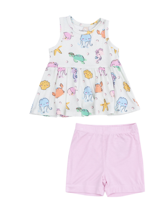 Cutie Sea Creatures Peplum Tank Top And Bike Short