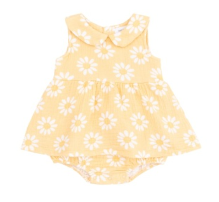 Peter Pan Collar Bubble with Skirt - Yellow Mod Daisy