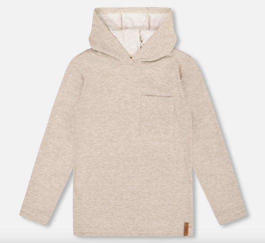 Long Sleeve Super Soft Brushed Jersey Hooded Tee Heather Beige