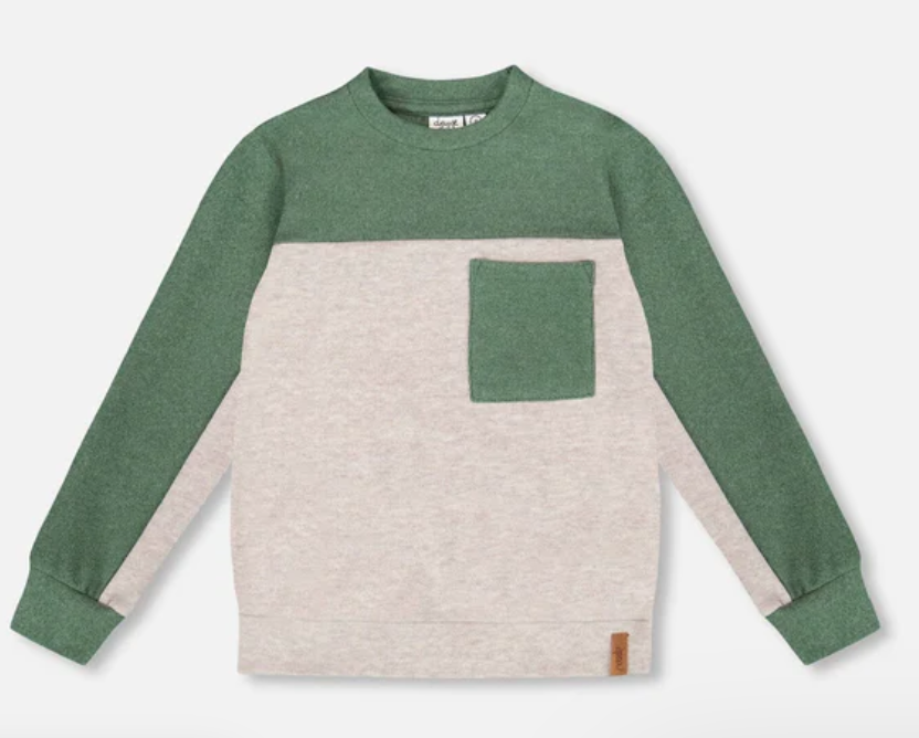 Long Sleeve Super Soft Brushed Jersey Top Color Block Heather Beige