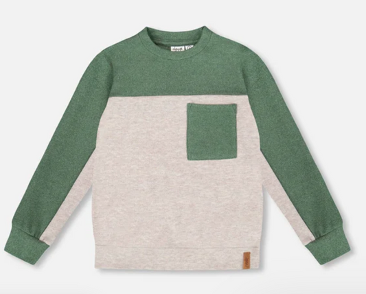 Long Sleeve Super Soft Brushed Jersey Top Color Block Heather Beige