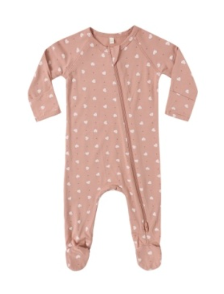Bamboo Zip Footie Pink Hearts