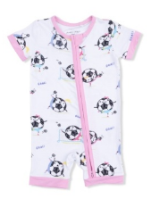 Soccer Balls Playing Soccer Pink - Shortie 2 Way Zipper Romper