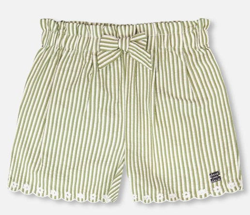 Shorts Green And Off White Stripes With Embroidery