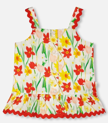 Viscose Top || White Daffodil Print